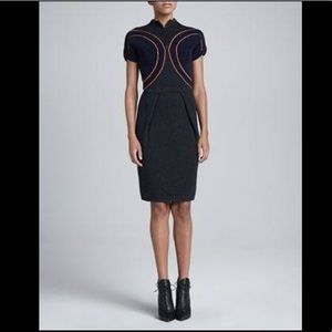 FENDI Wool Sheath Midi Printed Dress Orange Stripe